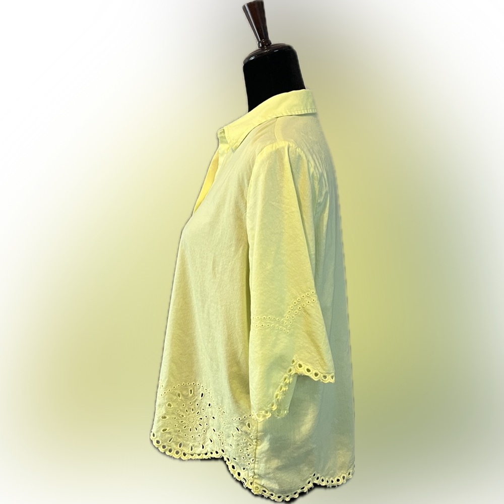Beachlunchlounge Eyelet Border Acid Yellow Button-up Shirt size S - Picture 5 of 13